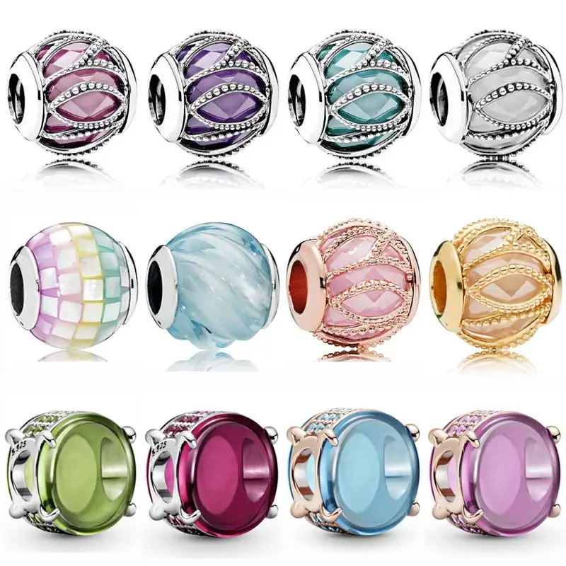 

Multicolor Intertwining Radiance Rainbow Mosaic Oval Cabochon Beads 925 Sterling Silver Charm Fit Europe Bracelet Diy Jewelry
