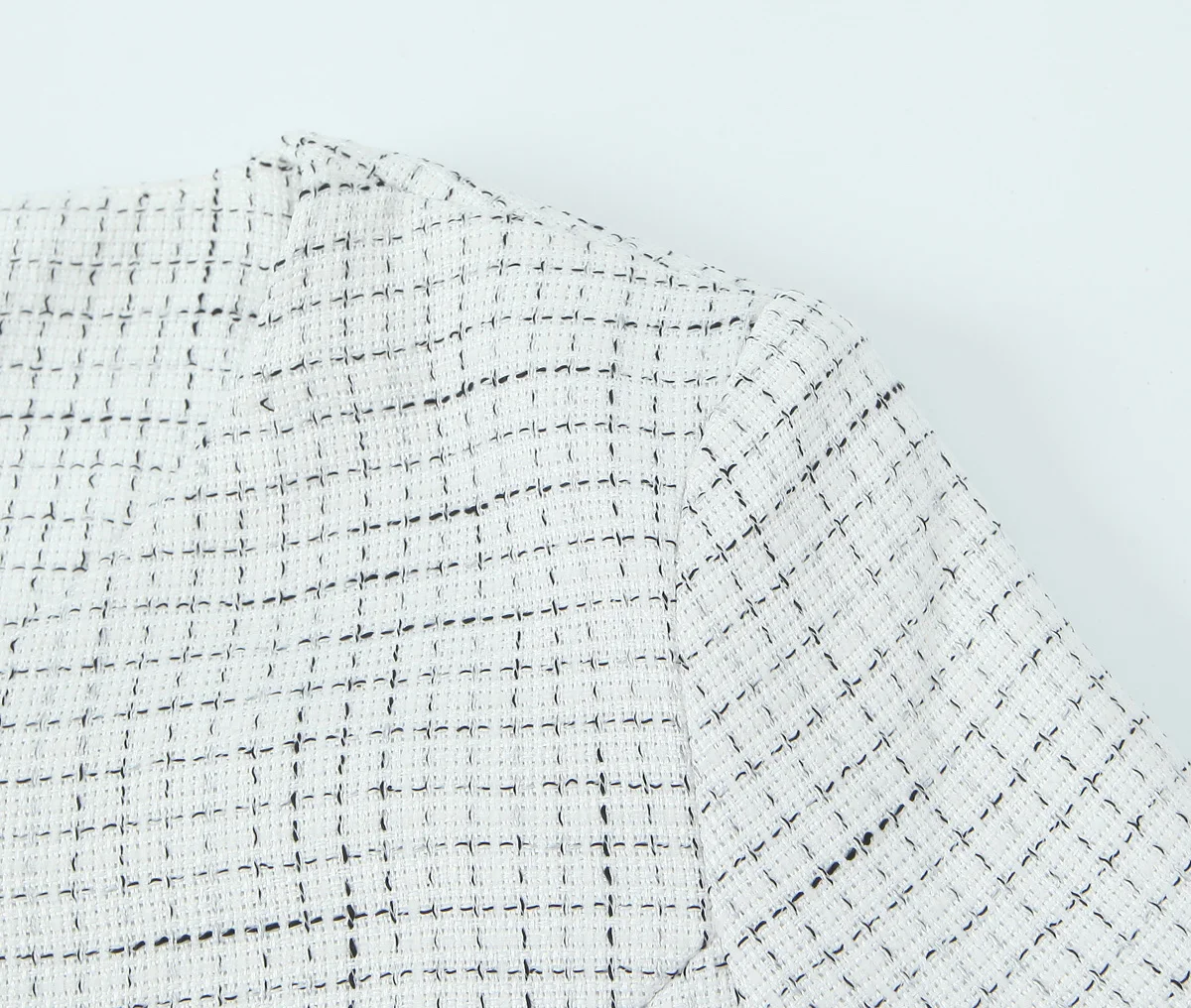 French Style Retro V collar Plaid Woven Tweed Blazer + High Waist Mini Short Skirts Suits 2 pieces 1 Set Black White