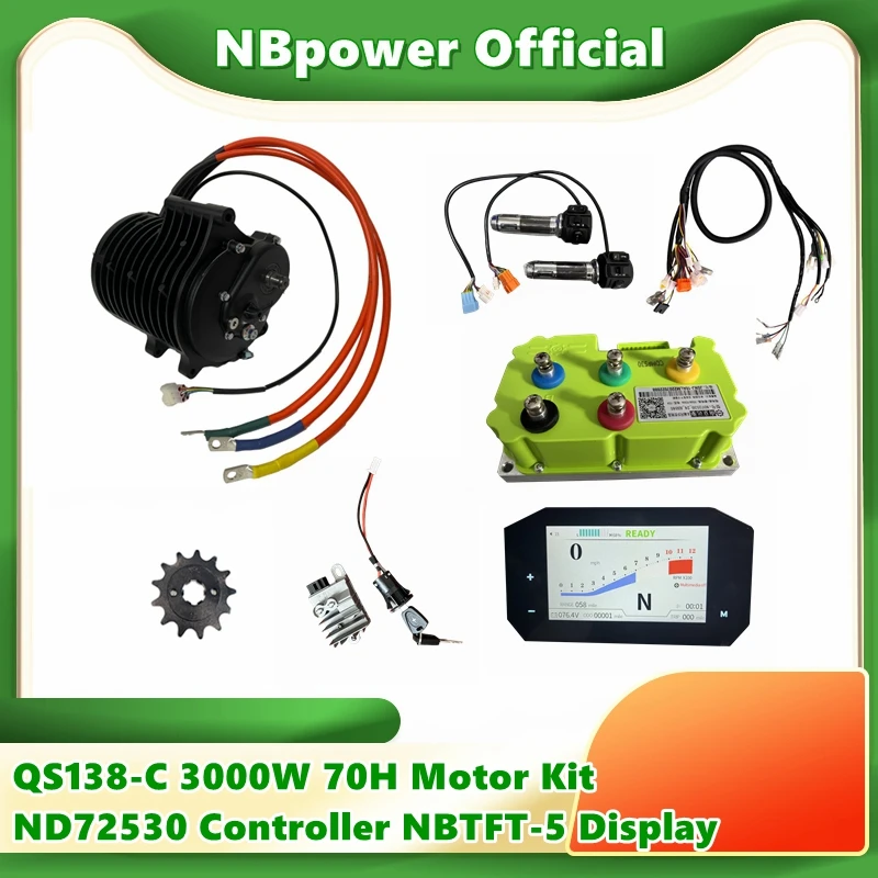 US stock 70H QS138 V3 3KW Mid-Drive Motor 1:2.35 Gear Kit With Fardriver ND72530 NBTFT-5 display For Electric Motorcycle