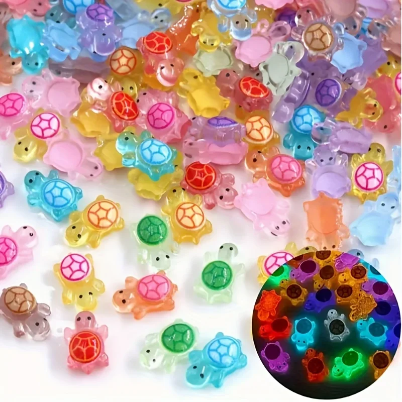 50/100Pcs Mini Leuchtende Schildkröte Acht Farbe Dekorative Perlen Dekoration DIY Zubehör Harz Zubehör Handgemachte DIY Dekoration – Detail 1