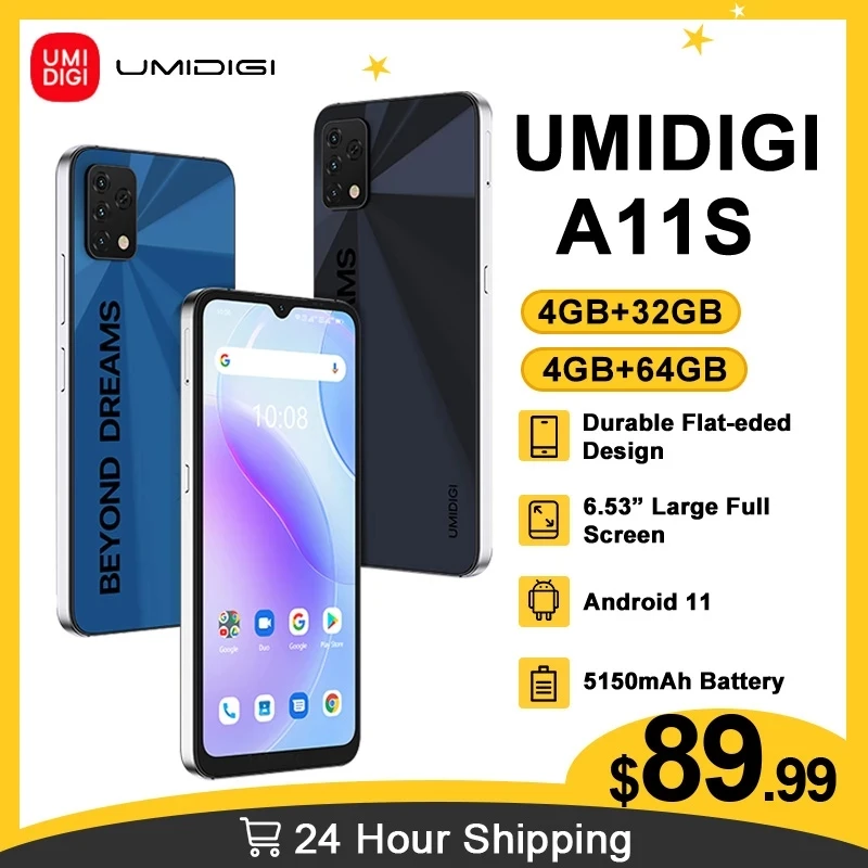 [24H доставка] UMIDIGI A11S 4 Гб + 32 ГБ/64 глобальная версия смартфона 5150 мАч 16 МП Тройная