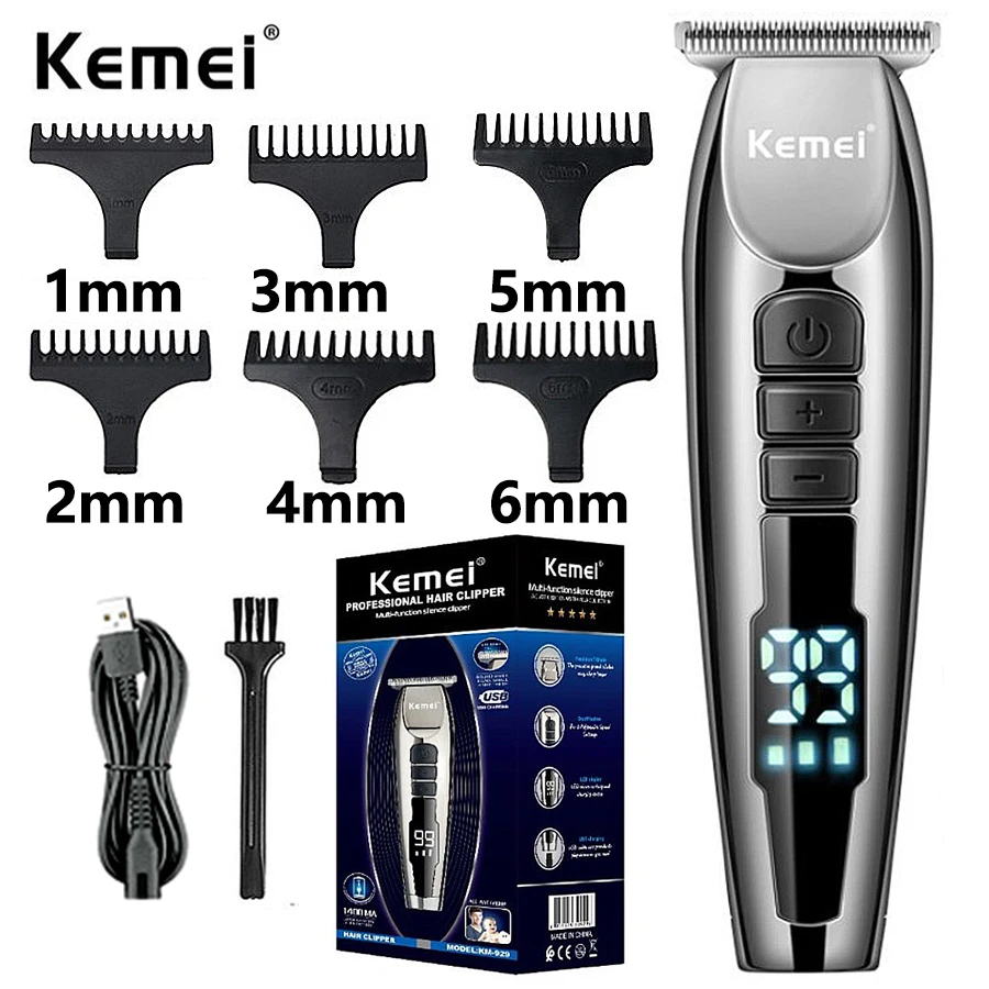 

Kemei LCD Electric Hair Clipper Professional Shaver Beard Barber 0mm Hair Cutting Machine USB Rechargeable 3-speed adjustment
