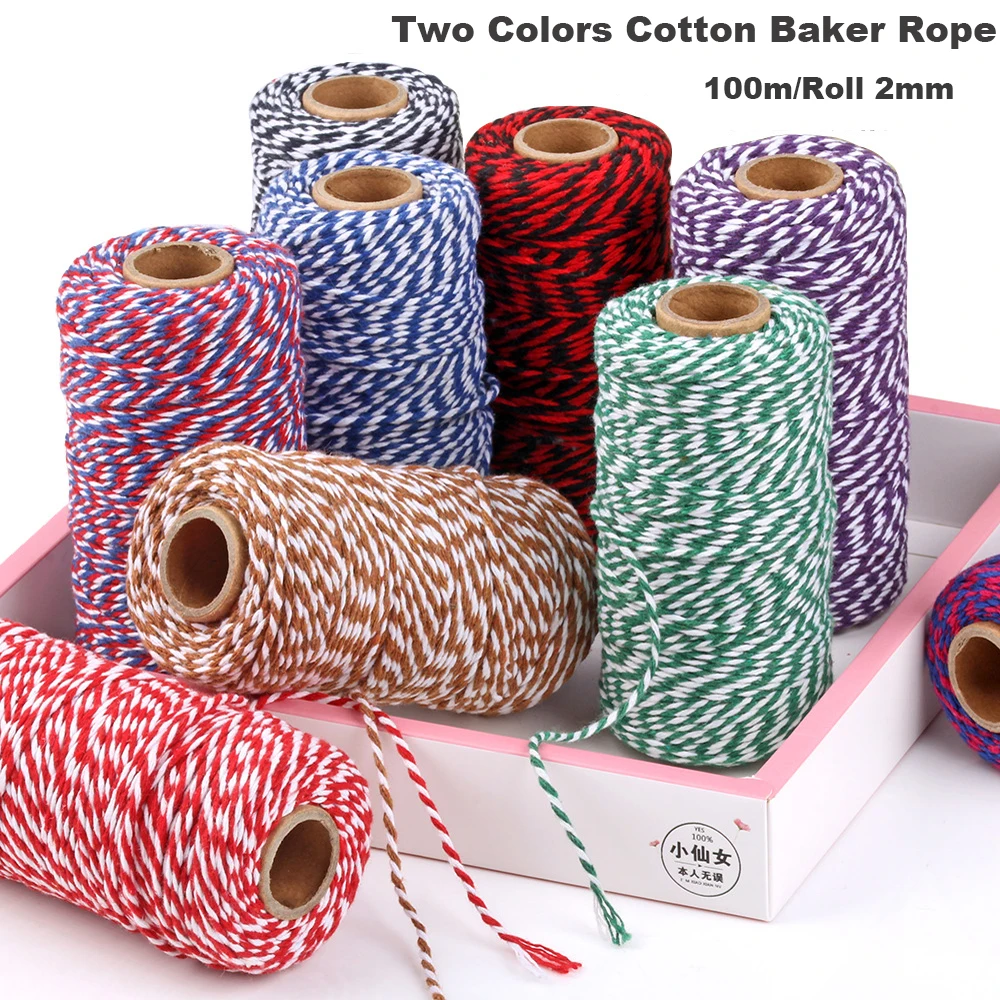 100M 2mm cotton rope macrame cord Colorful Cotton Crafts Twine Home Textile Gift Wrapping Christmas Wedding Decoration