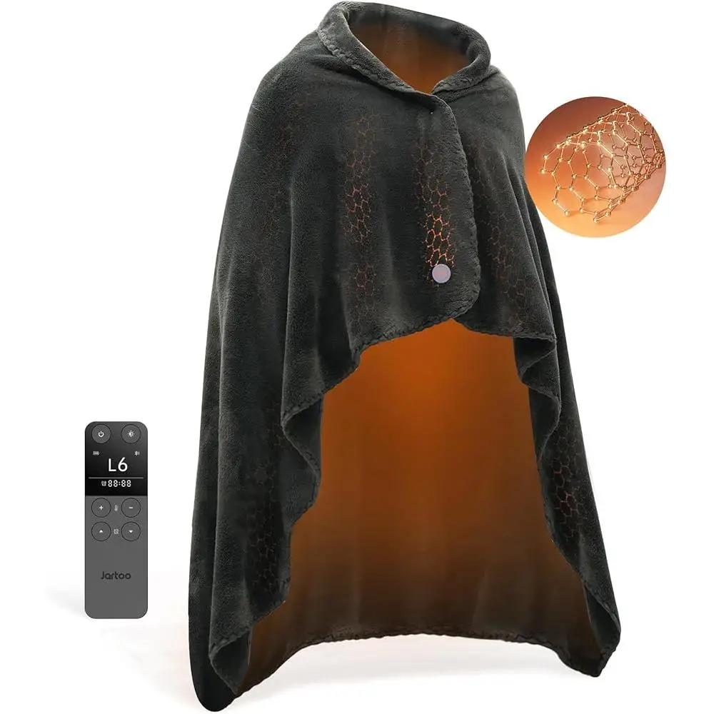 Nano Heated Blanket Portable Electric Throw 24V Safe Washable Far Infrared Heating Cordless Remote Control 6 Heat Levels 10h