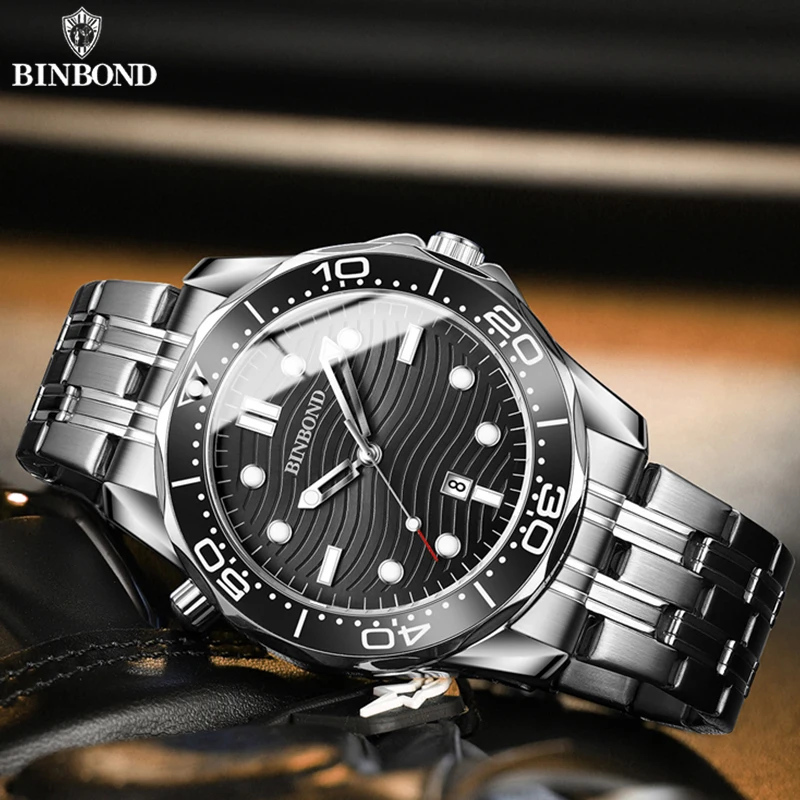 BINBOND Top Brand Casual Fashion Ultra-thin Sea Horse Series Quartz Mens Watches 30M Waterproof Luminous Sports Mens Watches 3