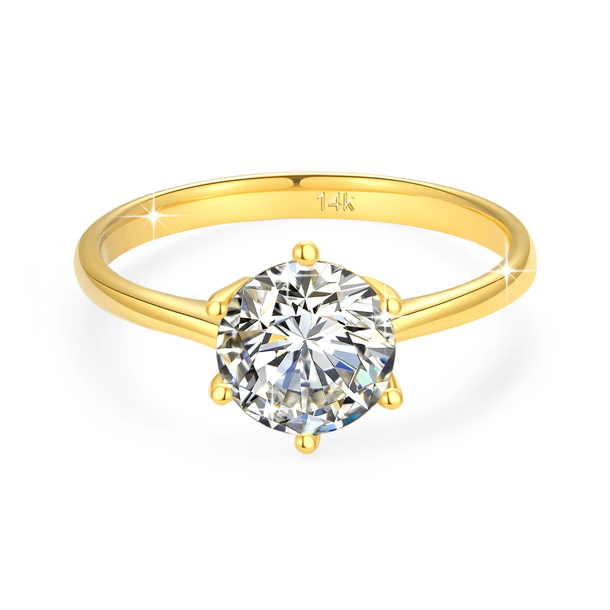 AU585 Classic 6 Claws Moissanite Ring for Women Solid 14K Yellow Gold Ring Engegament Wedding Band Fine Jewelry 4