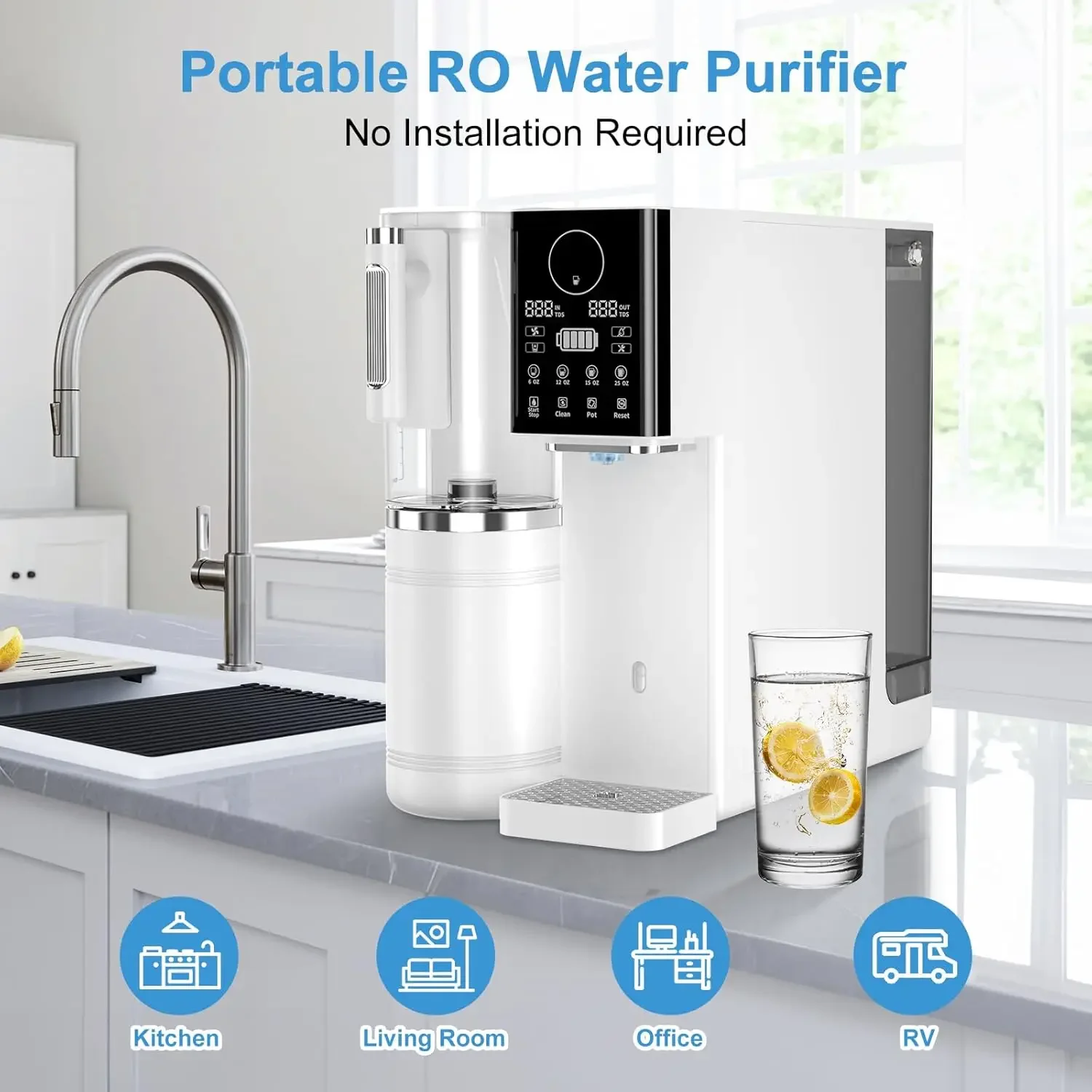 Reverse Osmosis Water Filter, Water Purifier, 8-Stage Filtration System, Portable Purifier Countertop for Kitchen, Office