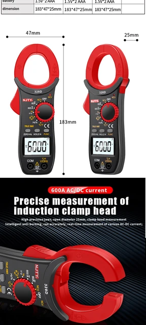 Pinzas Amperimétricas NJTY Pinza Amperimétrica Digital 600A CC/CA  Multímetro De Rango Automático De Corriente 6000 Recuentos Voltímetro  Amperímetro Alicates NCV Ohm Electricista Herramientas 230728 De 11,95 €