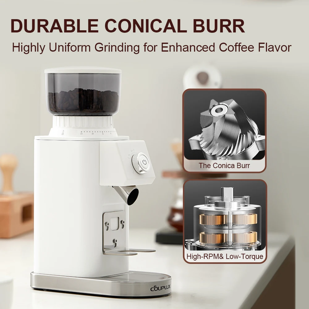 Couplux Coffee Grinder With Portafilter Hoder 24 Precise Grind Settings Espresso Drip Percolator French Press(220V)