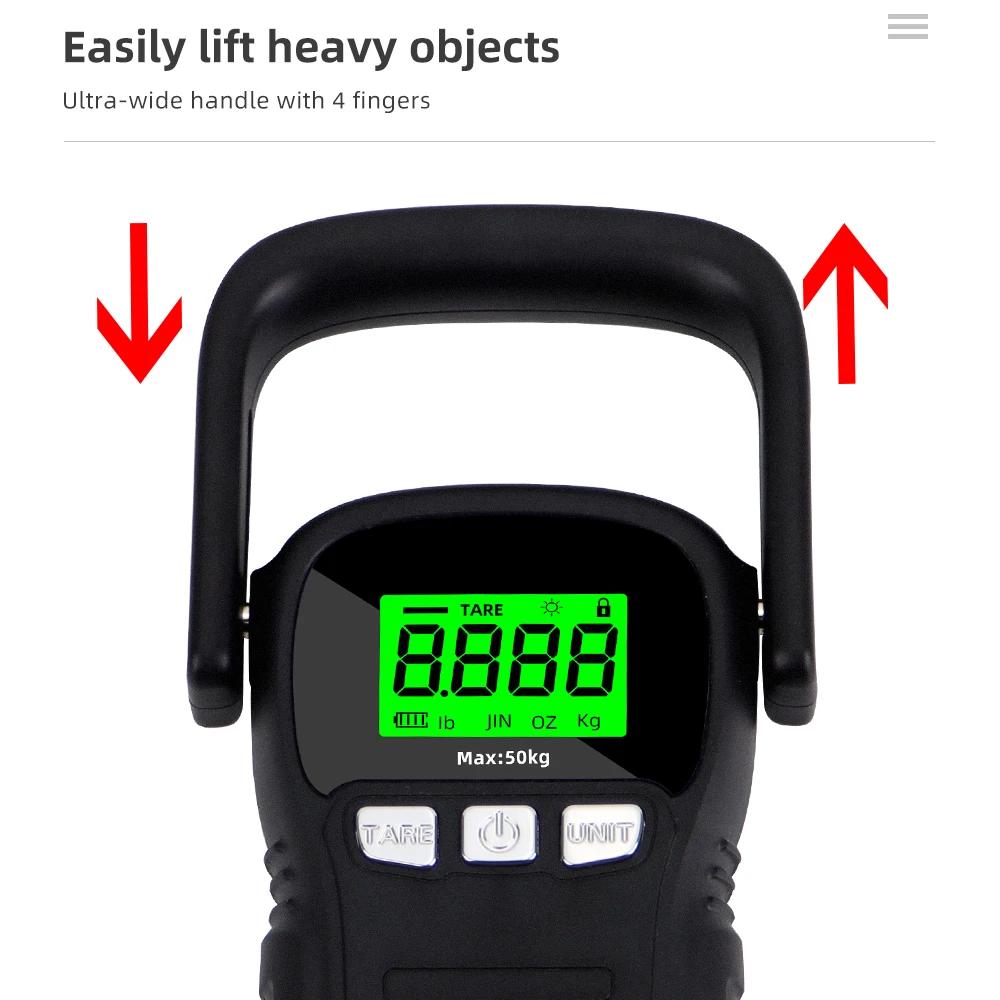 Balance digitale crochet portable 50KG précision 5G avec mètre ruban intégré 1.5m pour poisson et bagages