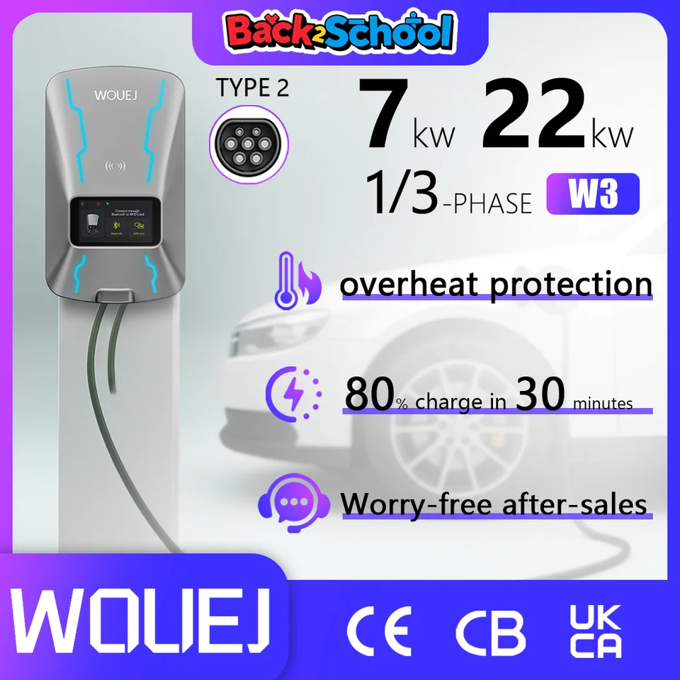 Station De Charge Domestique 22 KW Pour Voiture électrique - 7 KW/22 KW - IP65 - Application Smartphone - Prise Type 2 - Câble 5 M - 2
