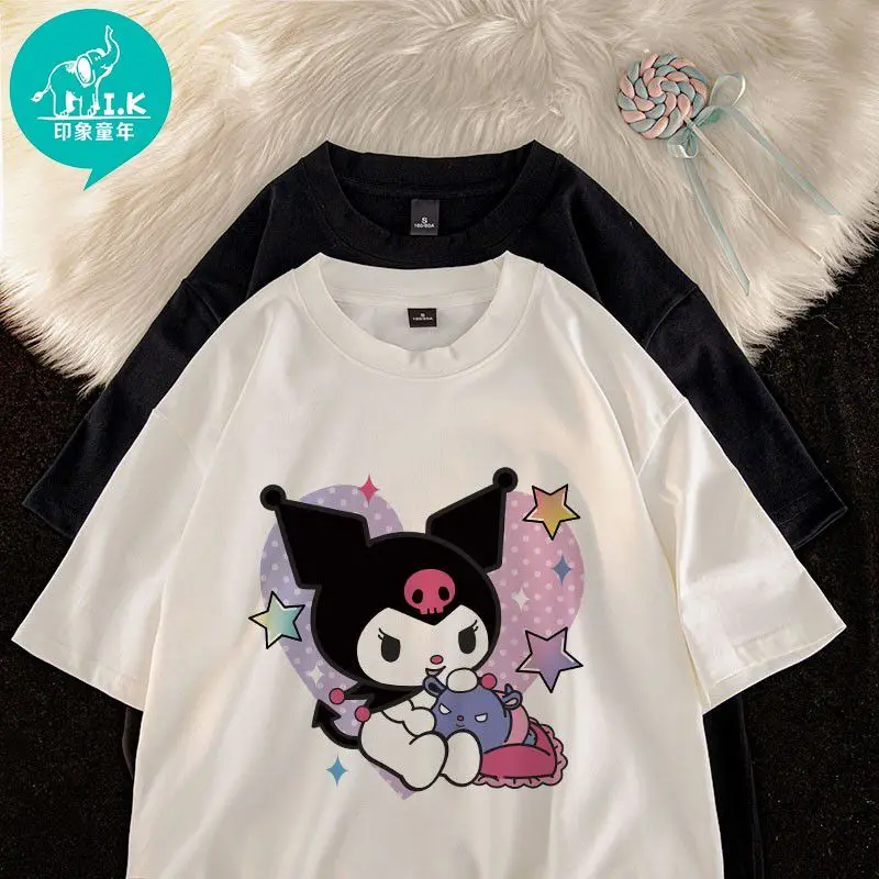 

Sanrio Kuromi High-Quality Children's Short Sleeve T-Shirt Girls Summer Cotton Top Children's Trend Style Cartoon Leggings