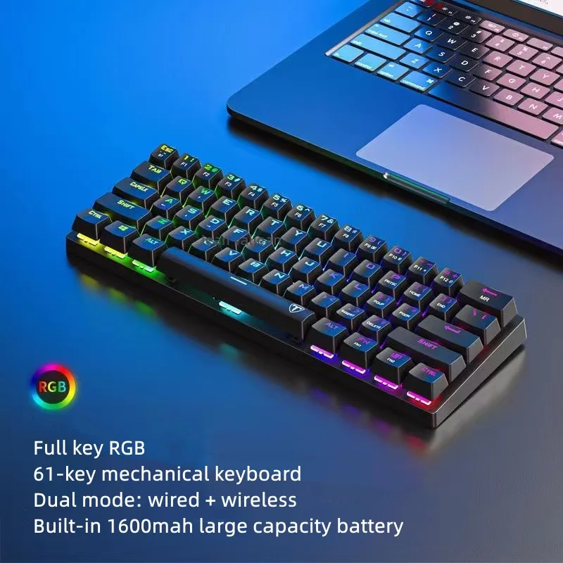 61 Key Wireless Wired Gaming Mechanical Keyboard Bluetooth RGB Compact