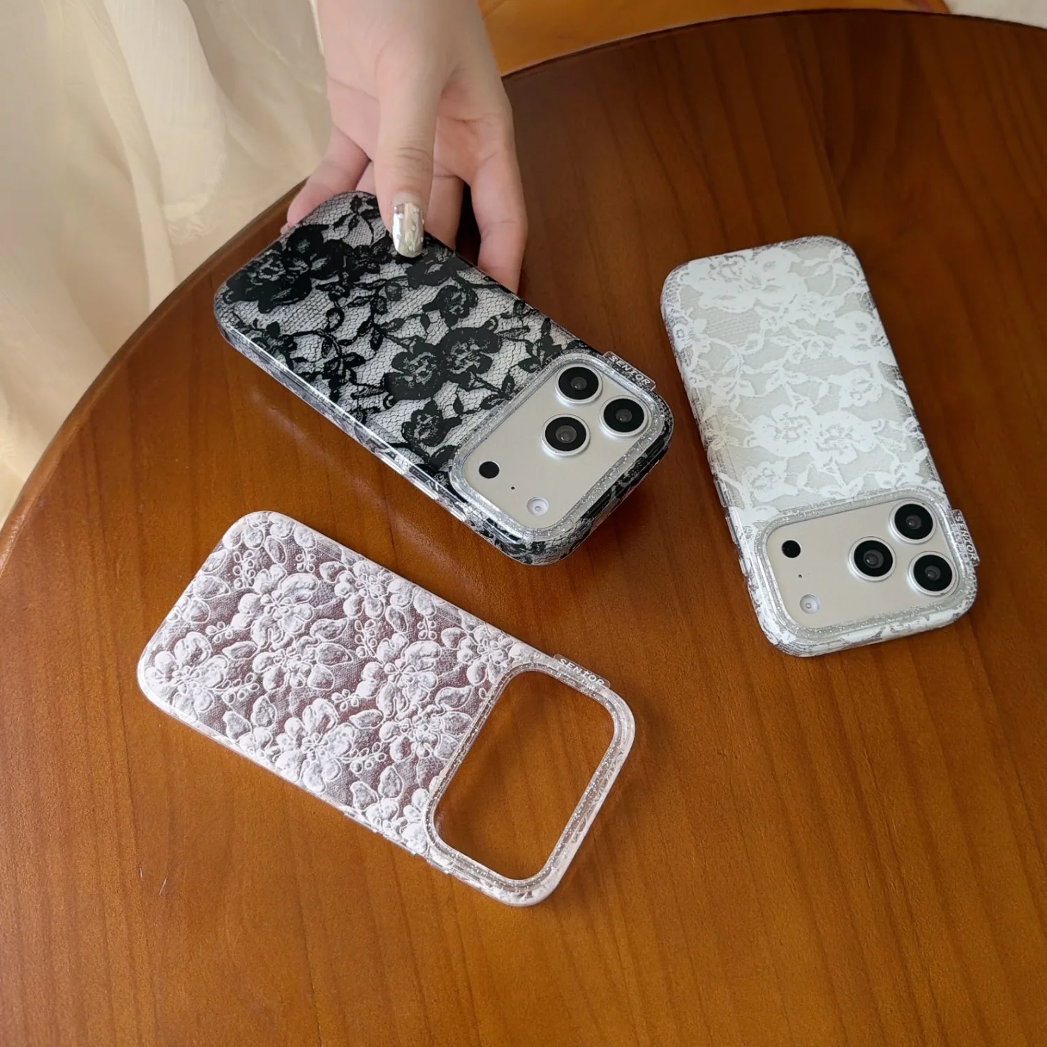 Elegant Black Lace Personalized Shockproof Phone Case - Soft Clear Cover Coque