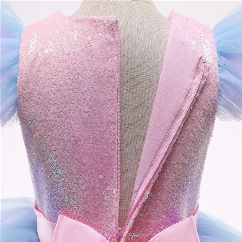 Girls Formal Princess Dress Kids Lace Tulle Rainbow Elegant Evening Party Cake Tutu Prom Gown Children Wedding Communion Costume