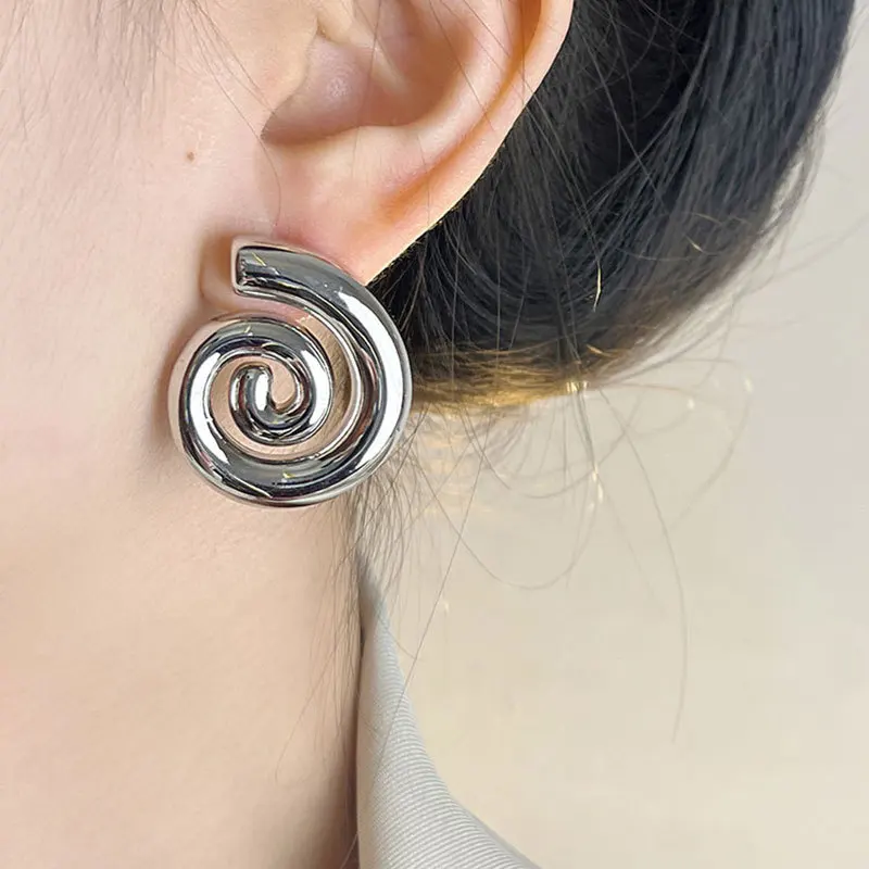 Elegant Stainless Steel Metal Spiral Stud Earrings for Women Personalized Texture Attractive Versatile Jewelry Gift