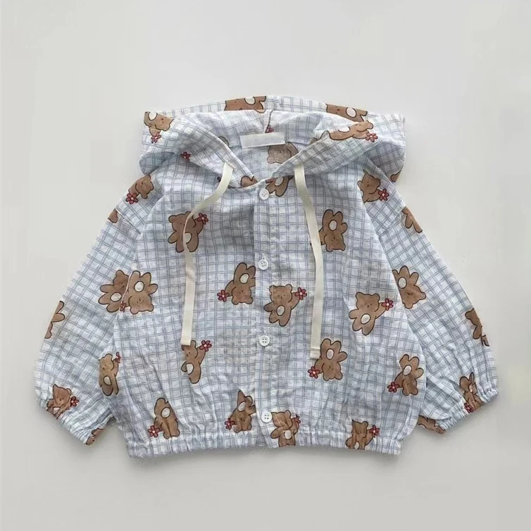 Autumn Baby Coat for Girls Cartoon Bear Sunscreen Jackets Summer Hooded Jacket Korean Children's Clothing Toddler Boys Outerwear