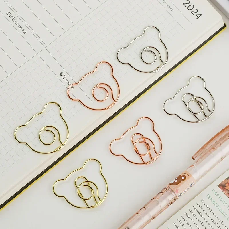 10pcs Kawaii Bear Paper Clips Cute Mini Bookmarks Tickets Photo Binder Clips File Clamp Patchwork Office Binding Supplies
