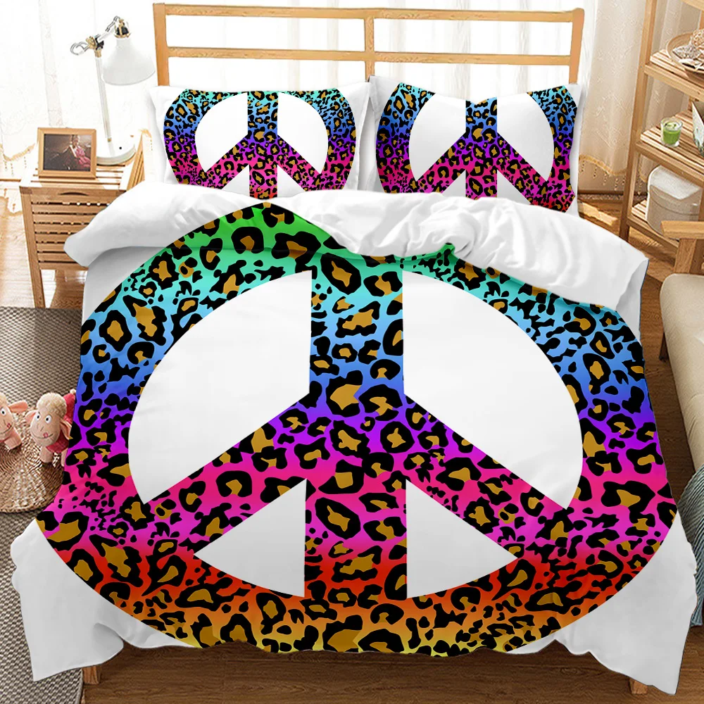 

Peace and Love Duvet Cover Set Colorful Peace Sign Bedding Set for Boys Girls Rainbow Tie Dye King Polyester Comforter Cover