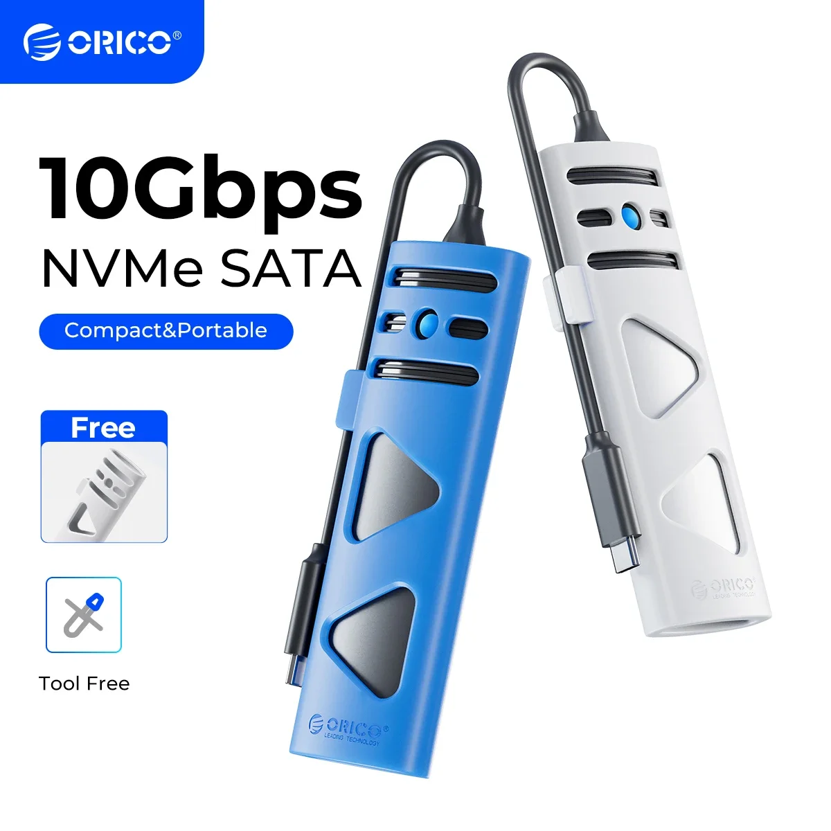 Orico-case Portátil Ssd m2 Protocolo Duplo Nvme Sata Gabinete Ssd M.2 Externo para Nvme Pcie Ngff Sata Ssd Disk Box Ferramenta Livre