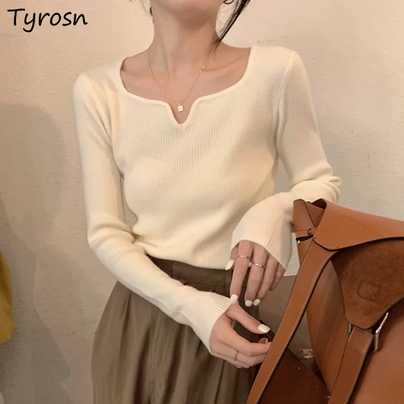 

Pullovers Women Design Simple Slim Chic Classic All-match Ladies Autumn Fashion Temperament Stylish Girls Coy Knitting Ulzzang