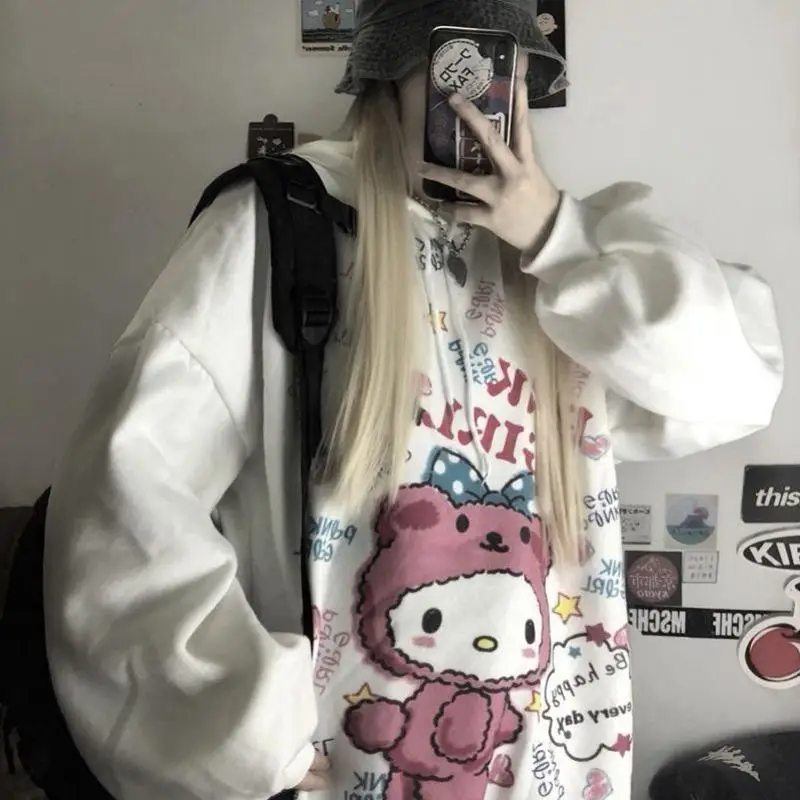 Women Autumn Kawaii Fashion Sweatshirt Anime Hoodies Vintage Oversized Cute Hoodie Female Korean Jumper Long Sleeve Print Tops