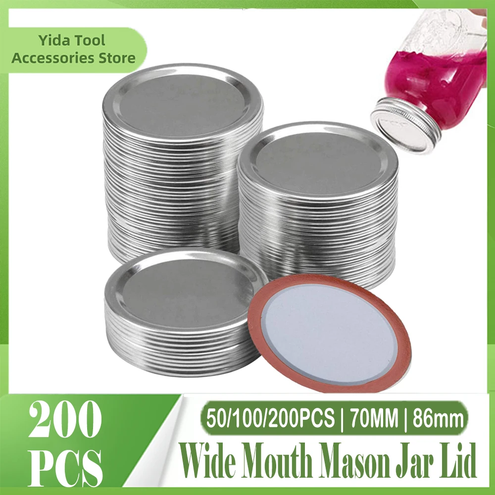 50/200PCS Mason Jar Lids Regular 70/86mm Wide Mouth Canning Lids Reusable Metal Canning Jar Leak-proof Split-Type Canning Caps