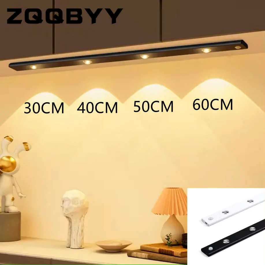 LED Night Light LED 3 Color Dimmable Motion Sensor Night Light For Kitchen Wardrobe Cabinet Lighting 30CM/40CM/50CM/60CM USB Rechargeable Lamp