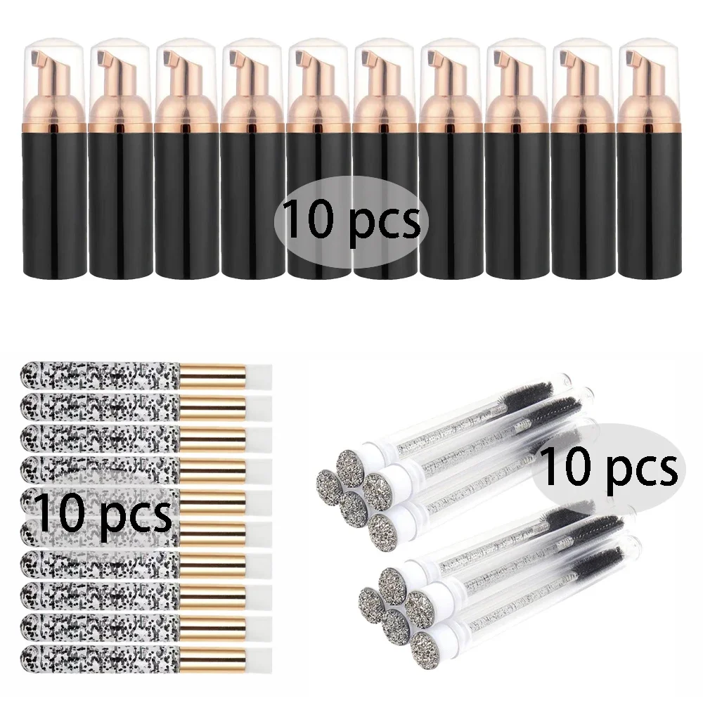 30Pcs 60ml 플라스틱 빈 거품 펌프 병 속눈썹 화장품 펌프 병 청소 브러시 ??속눈썹 빗질 브러쉬 세트 스킨 케어 도구