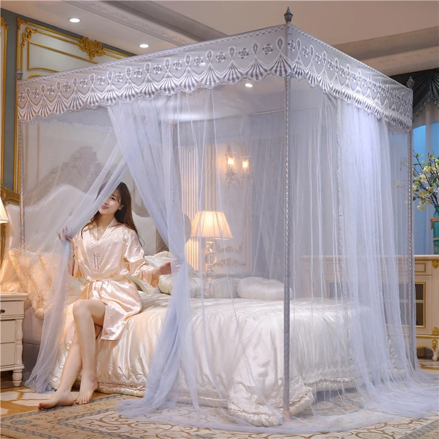 Luxury Lace Mosquito Tent with Stainless Steel Bracket Square Princess  Palace Mosquito Net for Bed Queen King Canopy Bed Tent - AliExpress