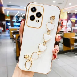 Luxury Plating Love Heart Bracelet Chain Soft Back Cover Case for Magic 7 Lite (Zb sl white)