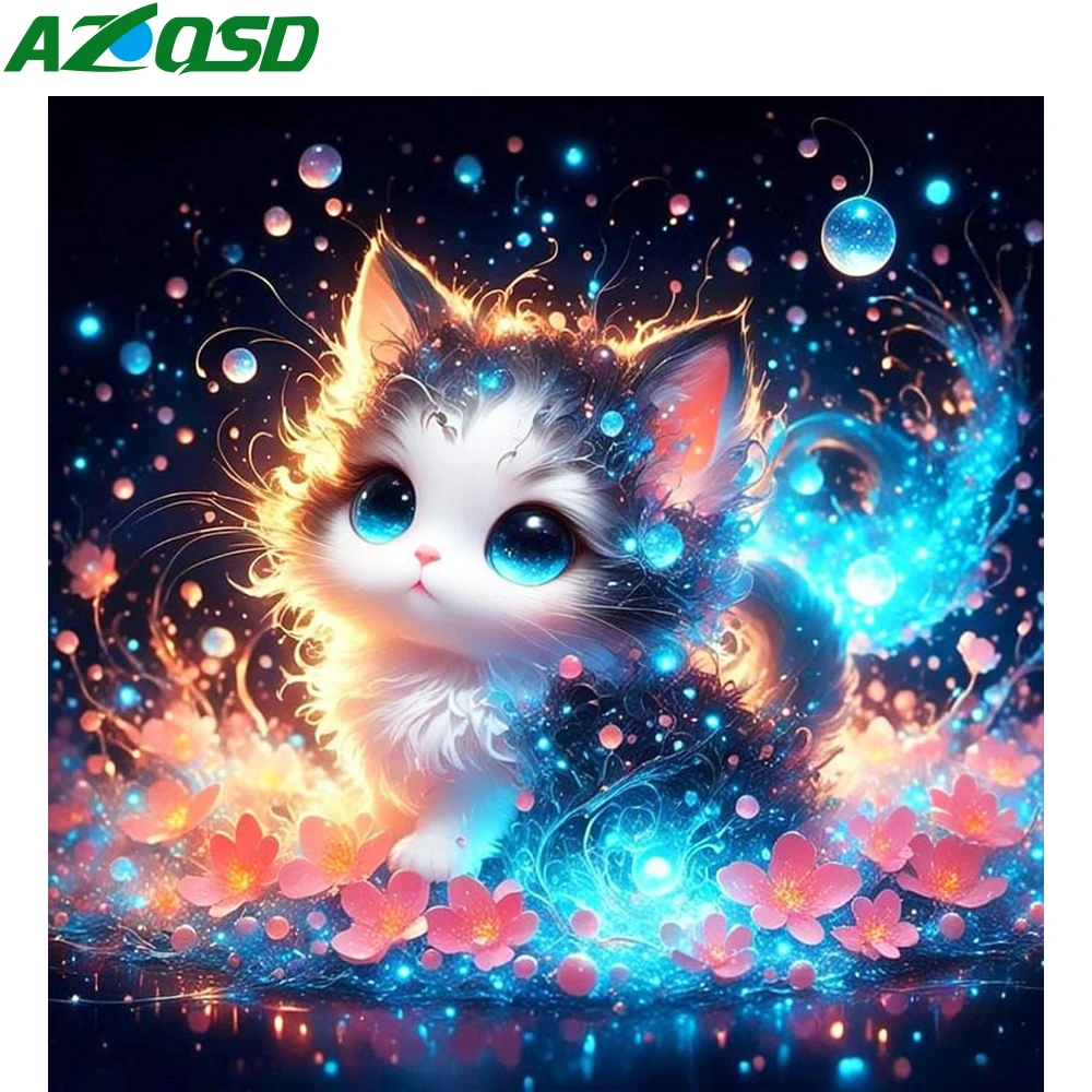 

AZQSD 5D DIY Алмазная вышивка кошка животное мозаика полная квадратная/круглая дрель картина 30x30 см мультфильм домашний декор наборы для вышивки крестом