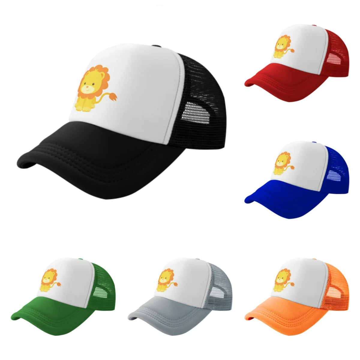 

Four Seasons Baseball Cap Adjustable Truck Hat Breathable Mesh Hat Casual Outdoor Sun Hats Cartoon Baby Lion Art Safari Style