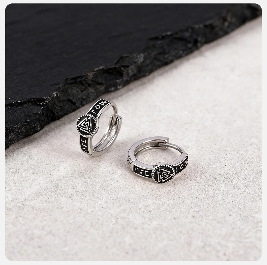 Vnox Edelstahl Viking-Runen Creolen für Männer und Frauen, Kleine Vintage Gothic Punk Rock Creolen Schmuck Geschenke Ohrringe – Detail 11