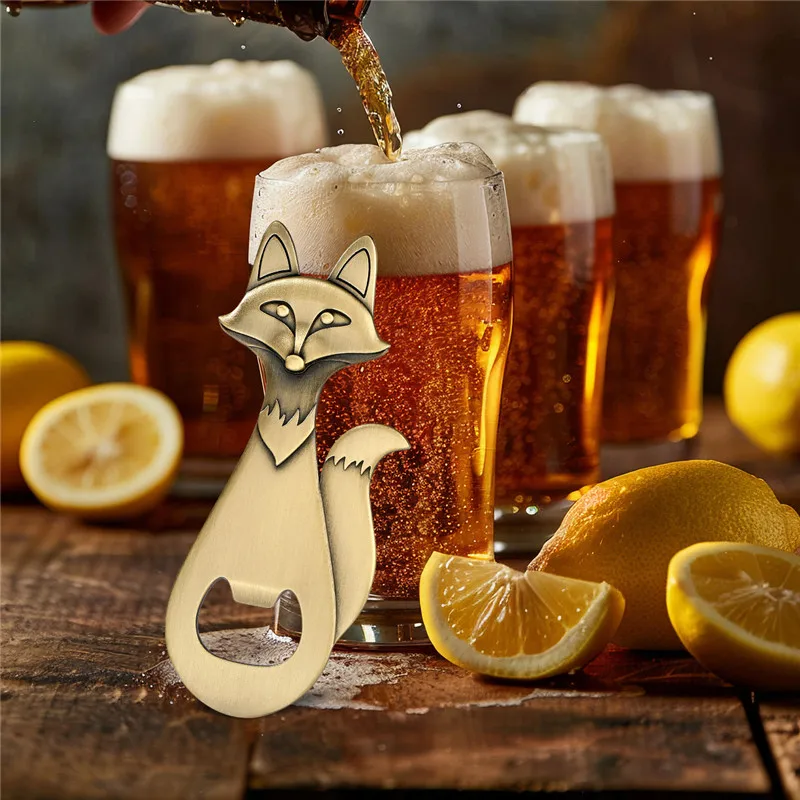 Tragbare Fuchs Design Metall Bier Wein Öffner Flasche Dosenöffner Metall Korkenzieher für Küche Club Hochzeit Bar Zubehör Geschenk – Detail 2