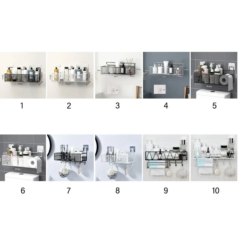 Black Wall-Mounted Bathroom Shelf Shower Shampoo Rack Kitchen Condiment Storage Basket Toilet Soap Holder Bathroom Organizer 4