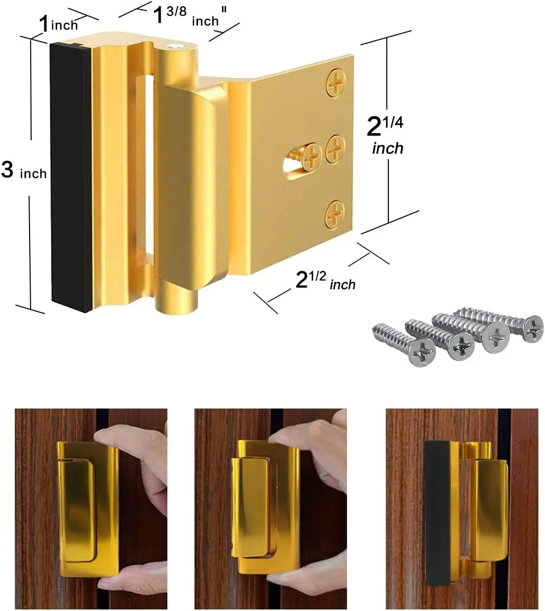 Door Reinforcement Locks Home Security Door Lock for Toddler Childproof Lock Night Withstand 800 Lbs Gold