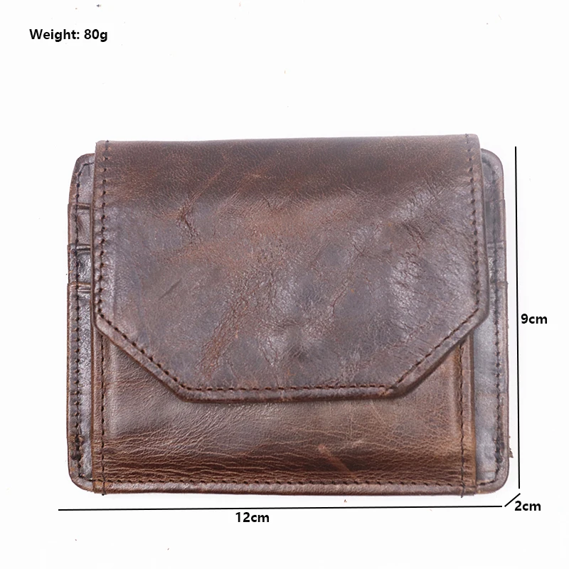 Echtleder-Geldbörse für Herren, RFID-blockierend, Original-Rindsleder, Vintage, kurze Herren-Geldbörse mit Kartenhalter, Ausweisfenster, Münzfach – Detail 4