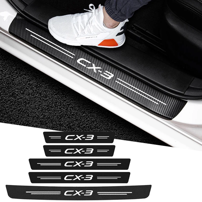 

Car Door Sill Protective Sticker Carbon Fiber Leather Threshold Strips for Mazda CX3 Logo Trunk Bumper Scratch Guards Decals