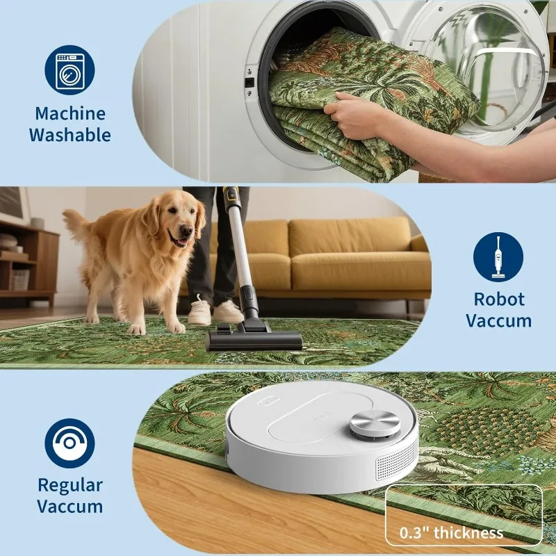 Green Living Room Carpet Tropical Jungle Animal Plant Print Bedroom Rugs Machine Washable Non-slip Coffee Table Mats Ковер Tapis