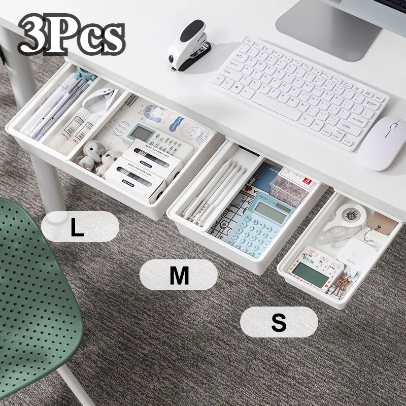 self adhesive storage box storage box desk organizer storage organizer Hidden Storage Box Desk Storage Drawer Self-Adhesive Plastic Table Holder Simple Sundries Cosmetics Stationery Organizer