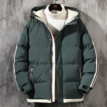 Giacca invernale da uomo in cotone ispessito e velluto, calda, casual e alla moda, antivento, con colletto alla coreana, cappotto parka ampio 1