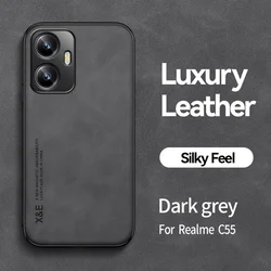 Luxury Leather Magnetic Car Holder Phone Case with Matte Back Cover - Realme C55 (Dark Gery)