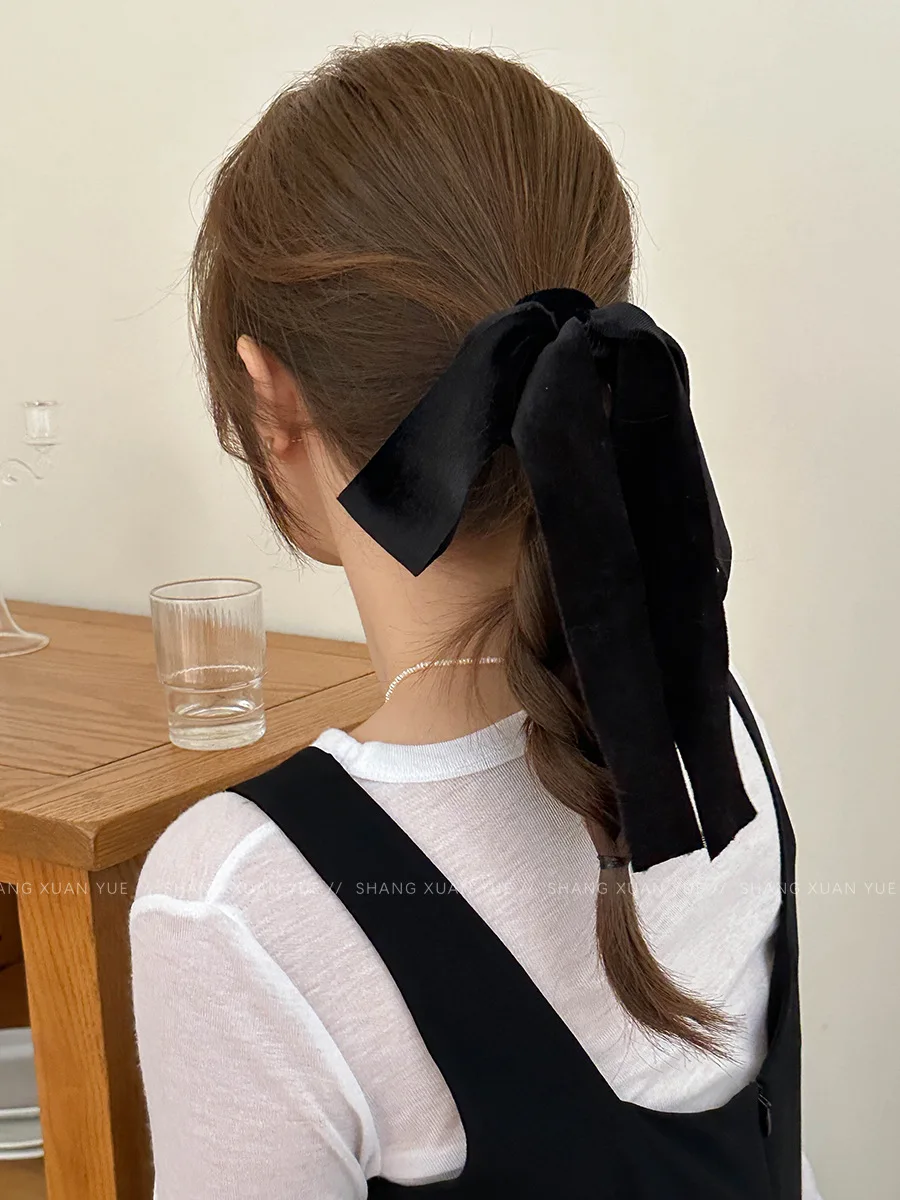 Nette Rot Schwarz Samt Band Bogen Scrunchies Frauen Mädchen Elastische Haarbänder Zubehör Krawatte Haar Seil Kopfschmuck Kopfbedeckung Ornament – Detail 17