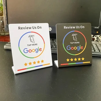 13.56Mhz programmable Google Review Card NFC station table NFC Google Reviews display bending card standing brand bracket 1