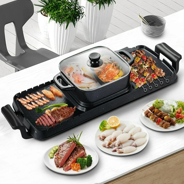 Korean Hot Pot with Grill Pan, Electric Grill Indoor Hot Pot