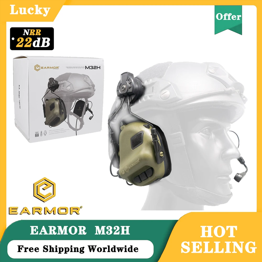 Electronic Earmuffs Tactical Headset EARMOR M32H MOD3 Helmet Shooting Earmuffs Tactical Headset RAC Rail Adapter/Aerospace Communication Helmet