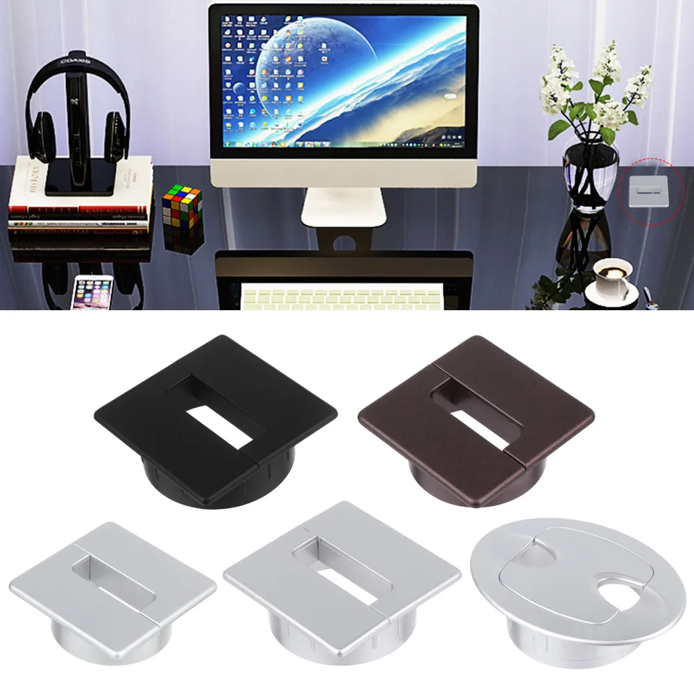 Pack of 5 Black & Silver Desk Cable Tidies 65mm Desk Hole Insert Desk Grommets 