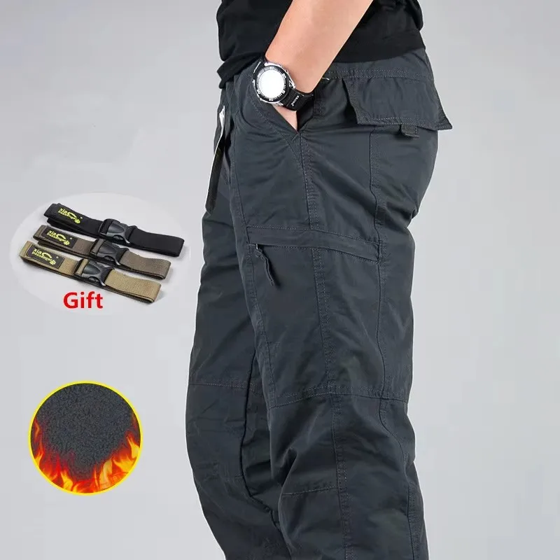 Männer Fleece Cargo Hosen Winter Plüsch Taktische Hosen Casual Jogger Koreanische Lose Wandern Laufen Warme Thermische Lange Hosen