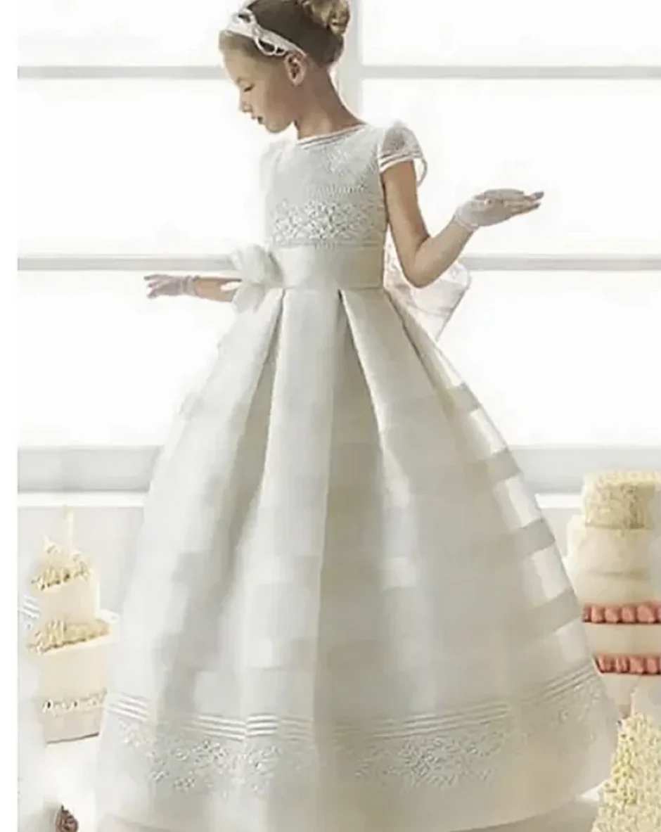 Flower Girl Dresses With Bow Elegant First Holy Communion Gowns For Girls
